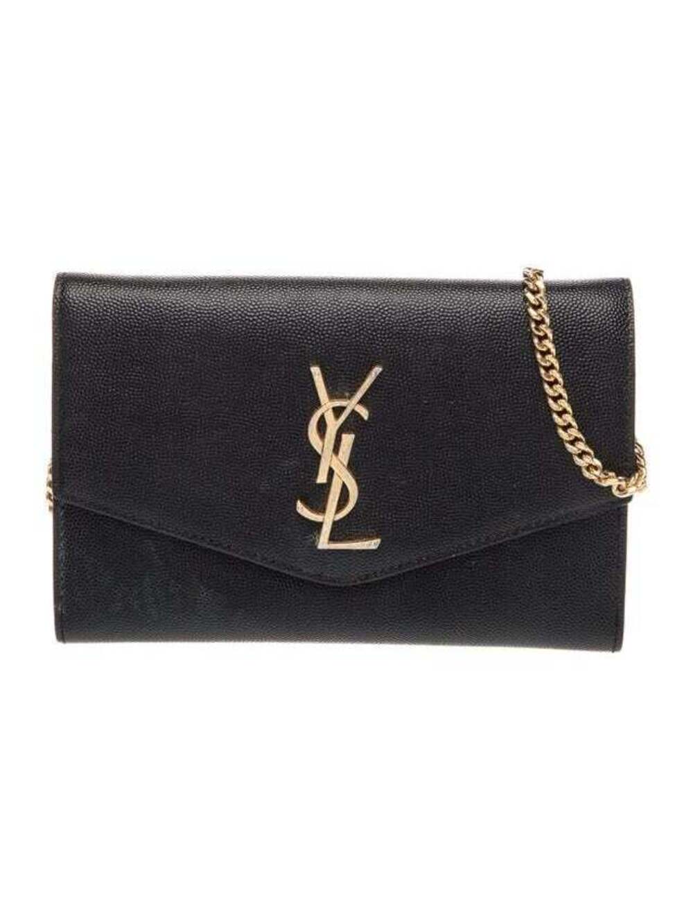$1500 Saint Laurent Uptown Wallet on a Chain Black Gold YSL